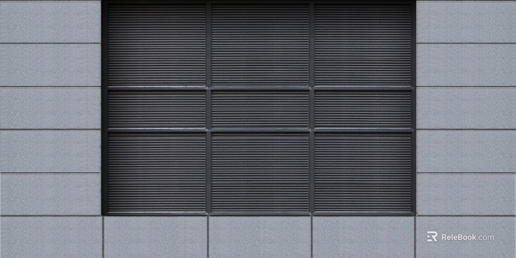Dark gray metal rolling shutter door, building exterior wall texture