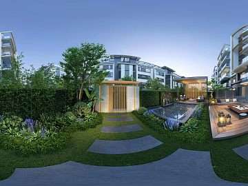 hdr overlapping villa residential courtyard landscape 3d model