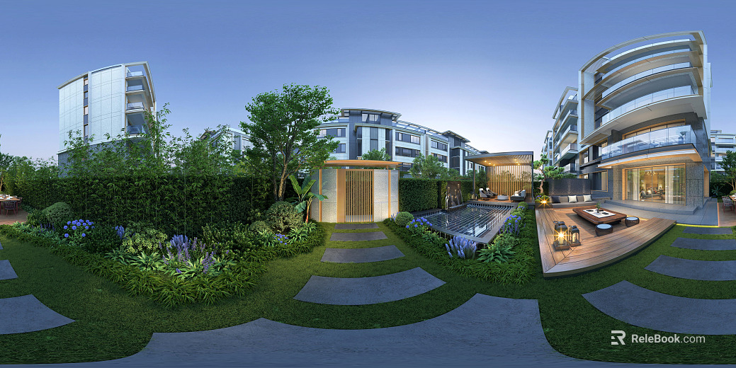 hdr overlapping villa residential courtyard landscape texture
