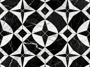Modern Middle Ancient Style Black and White Stone Parquet Flower Geometric Pattern Water Knife Stone Parquet Floor Tile Light Luxury Black and White Parquet Marble texture (ID:ffaeh462927)