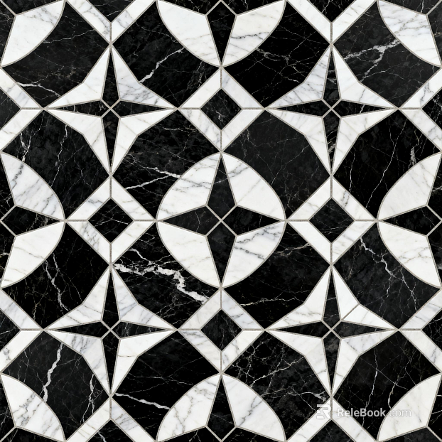 Modern Middle Ancient Style Black and White Stone Parquet Flower Geometric Pattern Water Knife Stone Parquet Floor Tile Light Luxury Black and White Parquet Marble texture