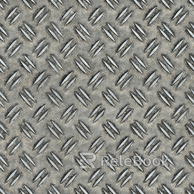 The image depicts a section of diamond plate metal, characterized by its distinctive raised diamond pattern on the surface, providing enhanced grip and durability. Commonly used in industrial settings for flooring and toolboxes.