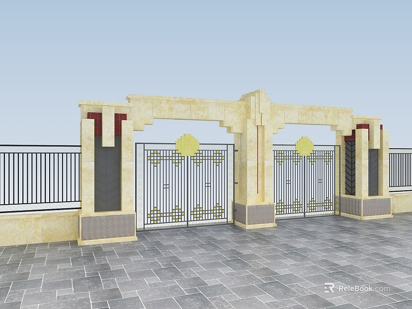 Beige stone metal gate villa entrance texture