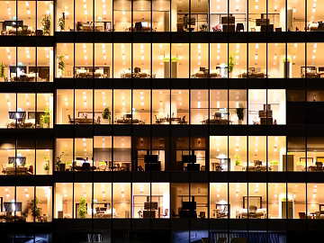 Building facades, commercial glass, interior-transmitting glass, glass with interior visibility, nighttime scenic glass, office interior-transmitting glass, office building glass. 3d model