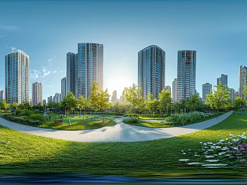Modern Daytime Community Greening Panoramic HDR texture (ID:ffach365508)