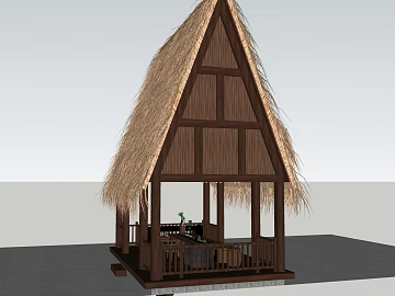 Southeast Asian style wooden thatched pavilion outdoor leisure building texture (ID:ffaeh497824)
