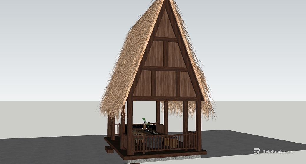 Southeast Asian style wooden thatched pavilion outdoor leisure building texture