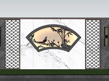 New Chinese style white marble metal fan wall texture (ID:ffaeh004271)