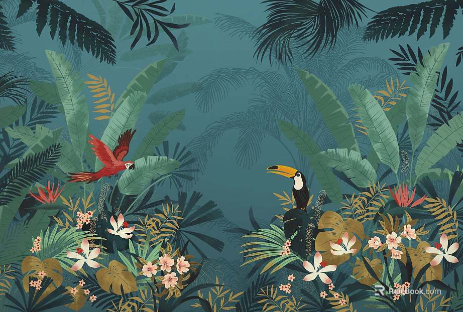 Southeast Asian Wind Flower Bird Plant Wallpaper texture
