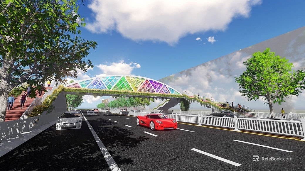 Modern color pedestrian bridge road scene texture