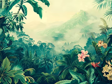 European Literary Plants Tropical Rainforest Wallpaper 3d model