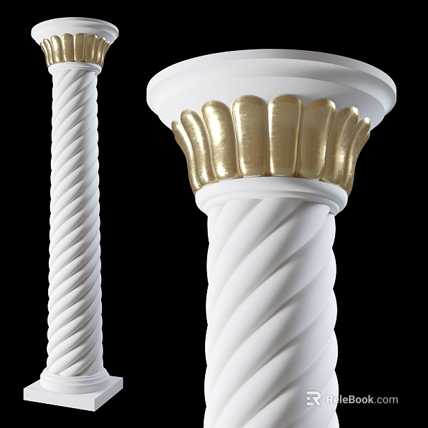 Light Luxury White Drawing Gold Spiral Roman Column texture
