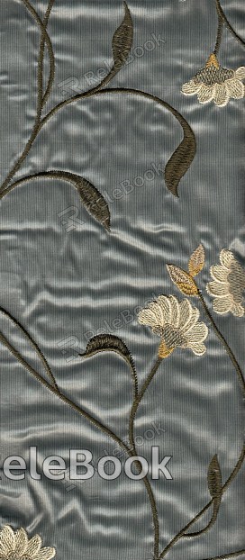 A lustrous, golden silk fabric with an intricate, floral pattern woven throughout, exuding opulence and elegance.