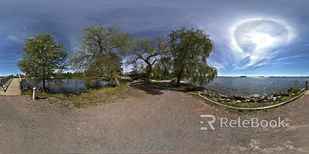 Sunny day outdoor waterfront park landscape bridge texture