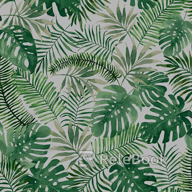 A vibrant, abstract plant pattern featuring a kaleidoscope of green leaves with intricate, swirling veins against a dark background, creating a mesmerizing, almost three-dimensional effect.