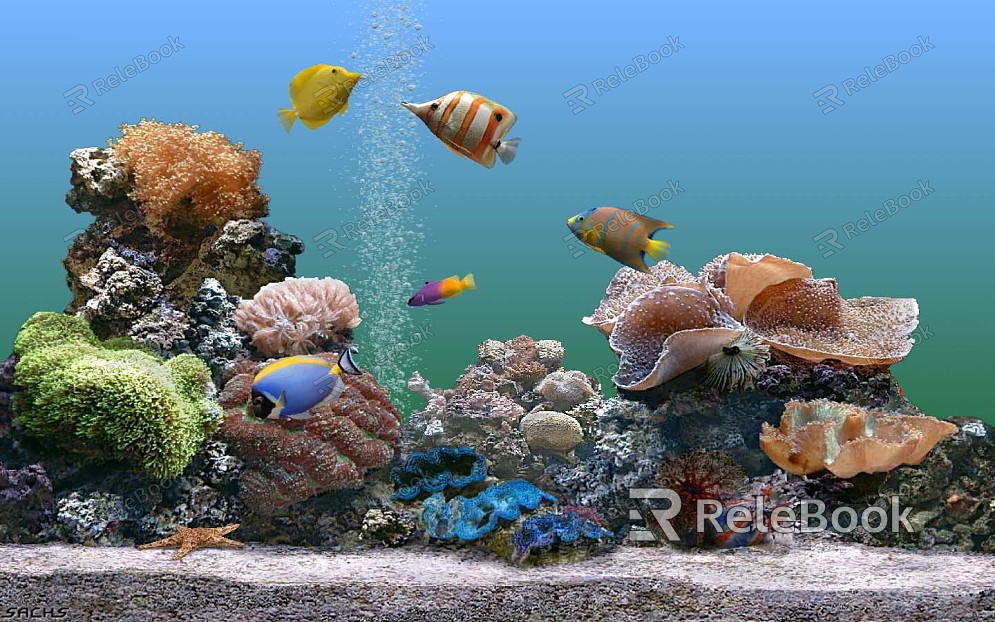 A vibrant fish tank showcases an array of colorful, exotic fish swimming amidst lush green aquatic plants and intricate rock formations, creating a serene underwater landscape.