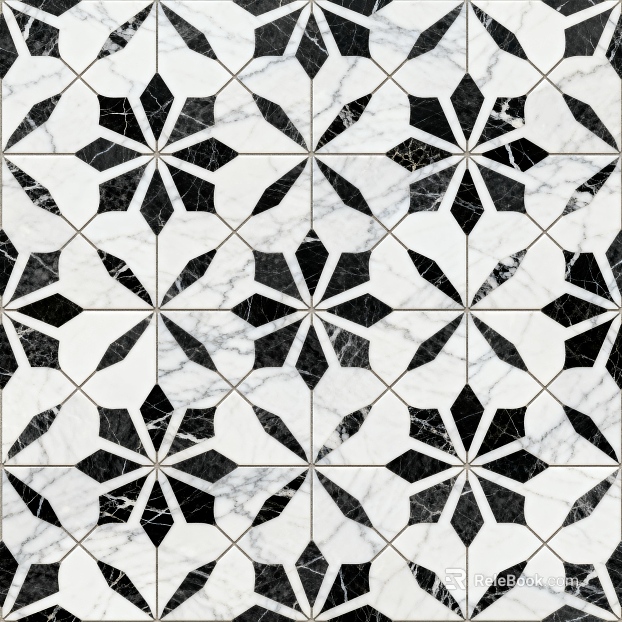 Modern Simple Antique Black and White Stone Parquet Flower Geometric Pattern Water Knife Cut Parquet Floor Tile Light Luxury Black and White Parquet Marble texture