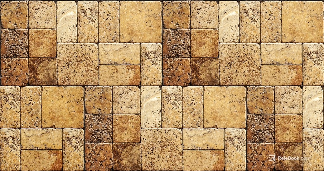 Yellow brown cave stone mosaic wall paving texture