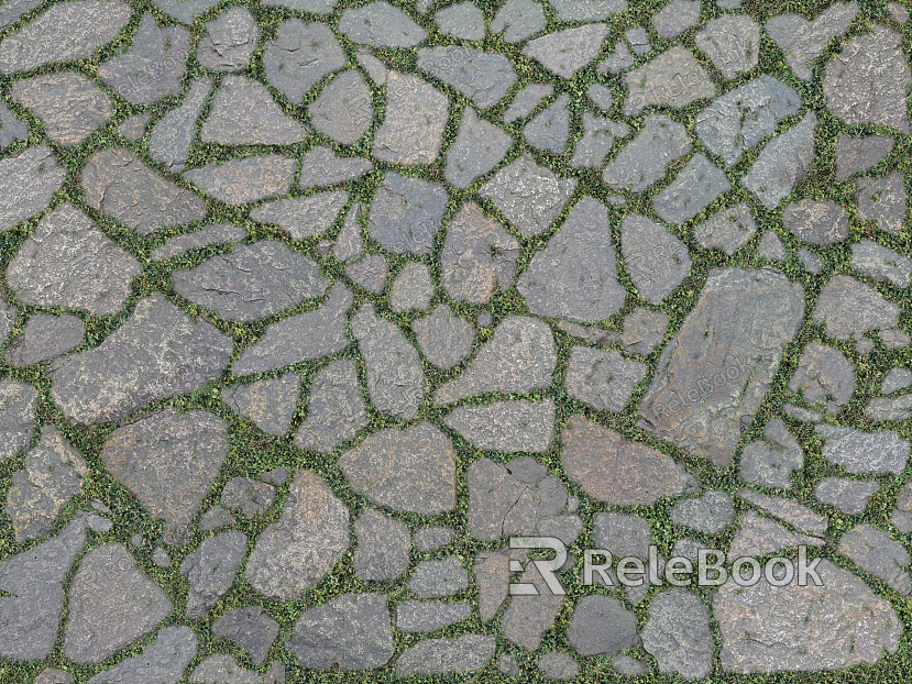 The image showcases green grass thriving in a unique, eco-friendly paving system, where bricks are designed with gaps to accommodate plant growth, blending urban infrastructure with nature.