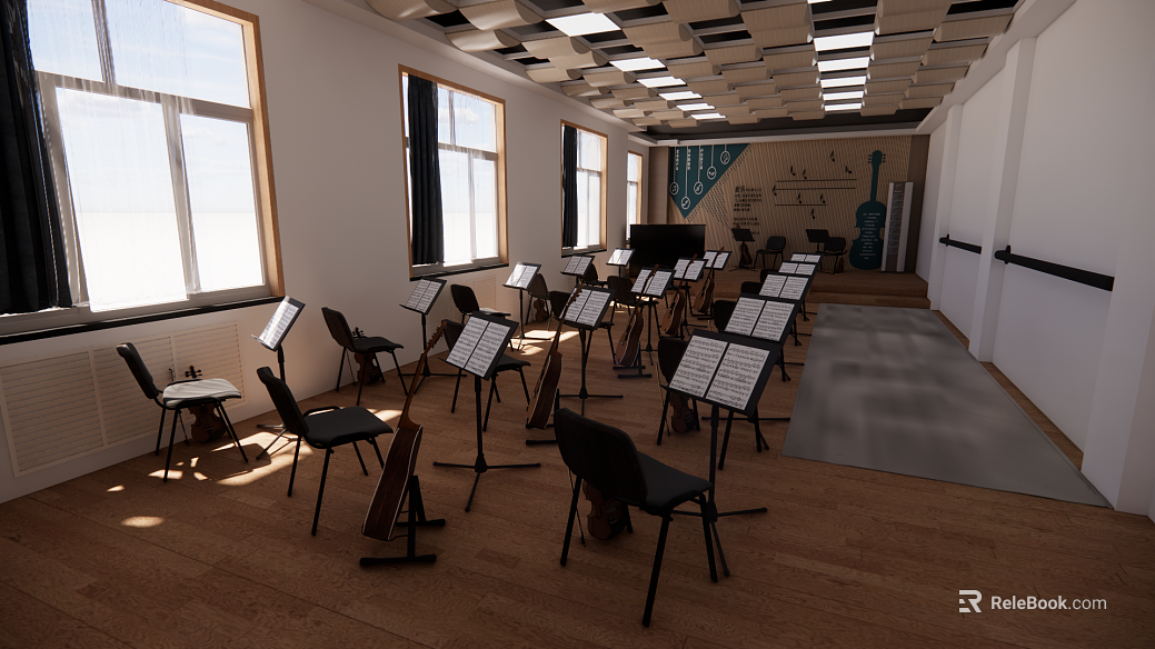 Modern style wooden music classroom texture
