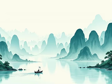 Chinese-style teal landscape decorative painting texture (ID:ffaeh414979)