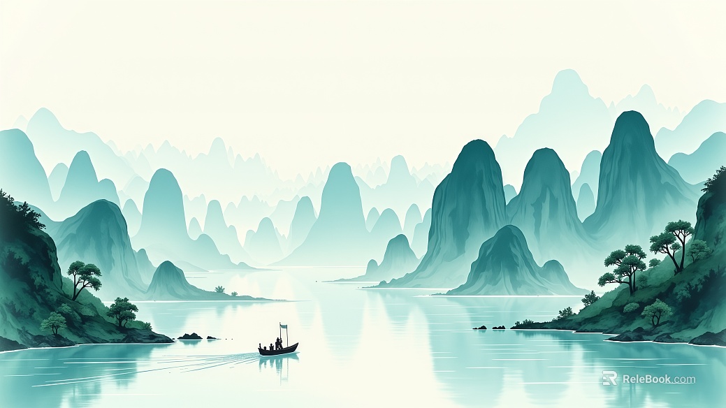 Chinese-style teal landscape decorative painting texture