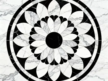 Modern Black and White Stone Parquet Flower Geometric Pattern Water Knife Stone Parquet Floor Tile Light Luxury Black and White Parquet Marble Black and White Stone Round Parquet Hallway Round Parquet texture (ID:ffaeh022927)