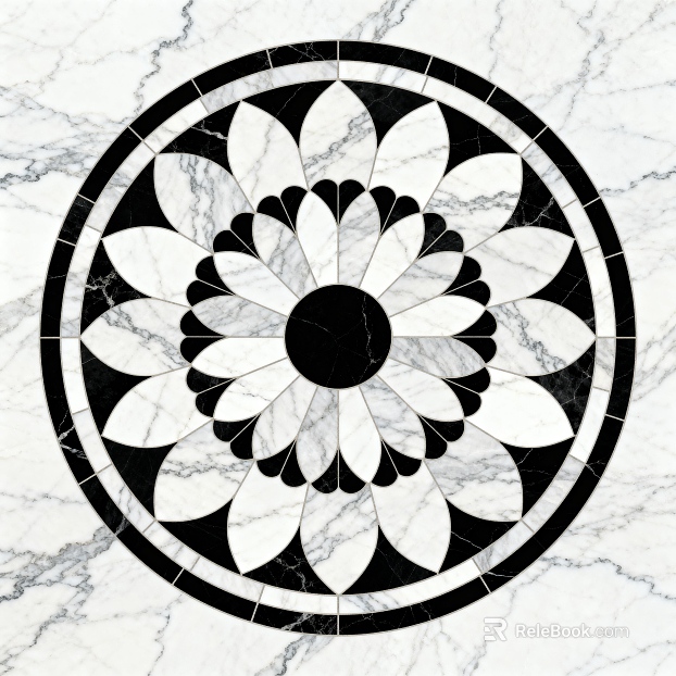 Modern Black and White Stone Parquet Flower Geometric Pattern Water Knife Stone Parquet Floor Tile Light Luxury Black and White Parquet Marble Black and White Stone Round Parquet Hallway Round Parquet texture