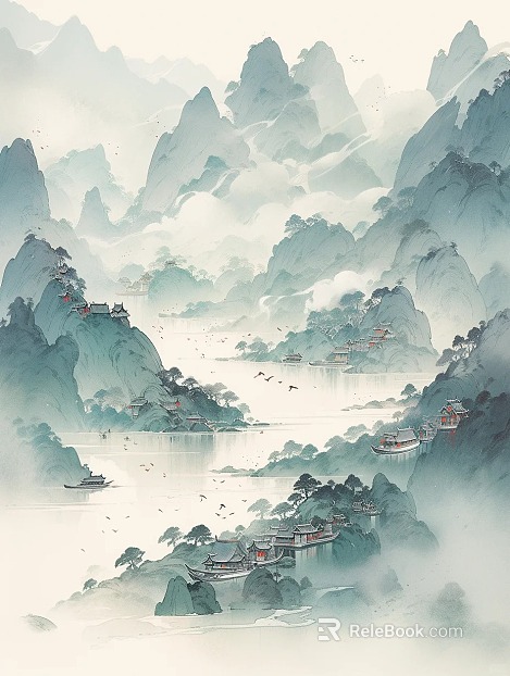 Wu Guanzhong Style Landscape Painting texture
