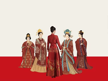 New Chinese Red Hanfu Wedding Illustration 3d model