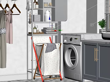 Modern Grey Tone Laundry Scene 3d model