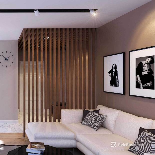 Walnut-colored wooden grille living room partition texture