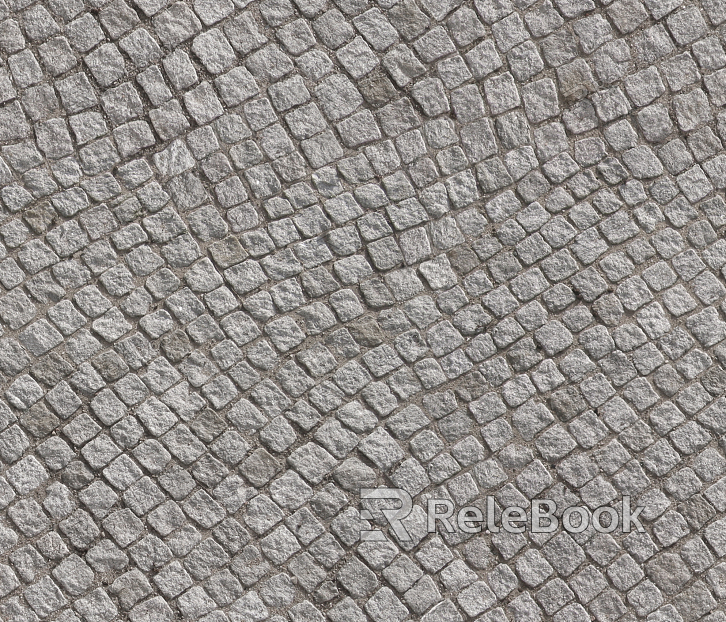 Close-up of stone paving, revealing its textured surface with irregular, interlocking pieces of natural stone in various shades of gray and brown, creating a rustic and durable pathway material.