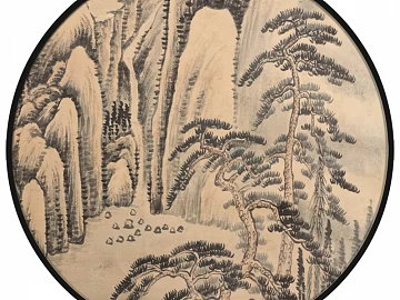 New Chinese Ink Landscape Circular Decorative Painting texture (ID:ffach065693)