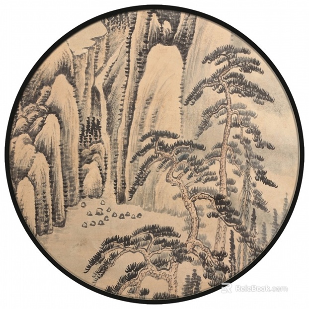 New Chinese Ink Landscape Circular Decorative Painting texture