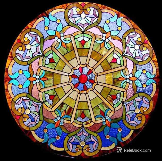 Round Retro Light Luxury Color Art Pattern Stained Glass texture
