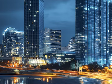 Night view of high-rise buildings and roads in modern residential area 3d model
