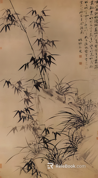 Ink painting calligraphy and painting bamboo hanging painting traditional Chinese painting retro painting texture