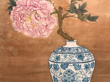 Chinese peony blue and white porcelain bottle decorative painting texture (ID:ffaeh613876)