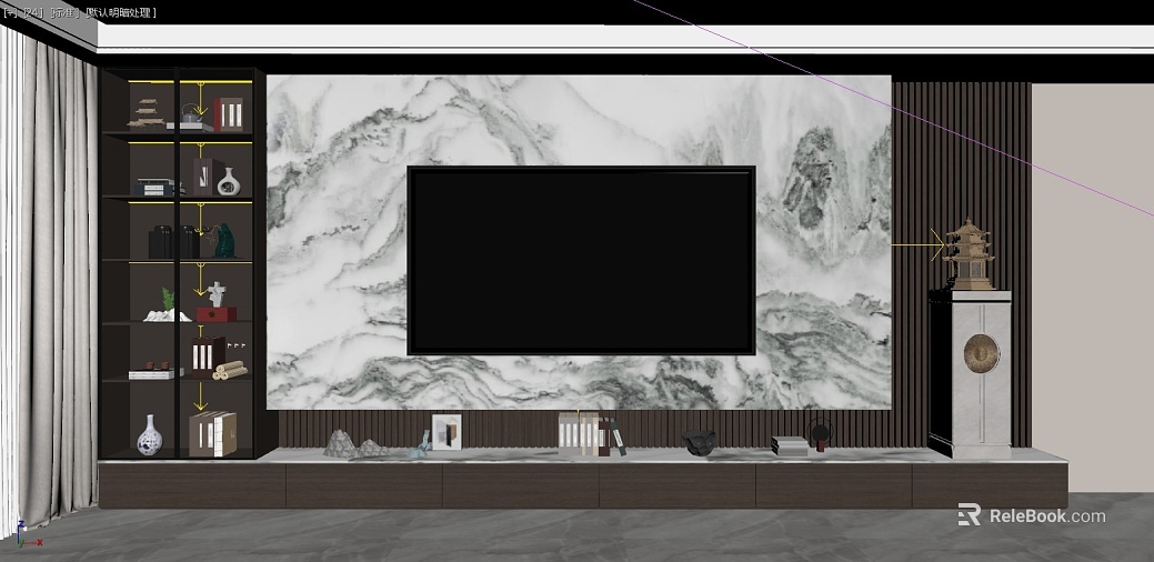New Chinese style gray white mountain marble TV background wall texture