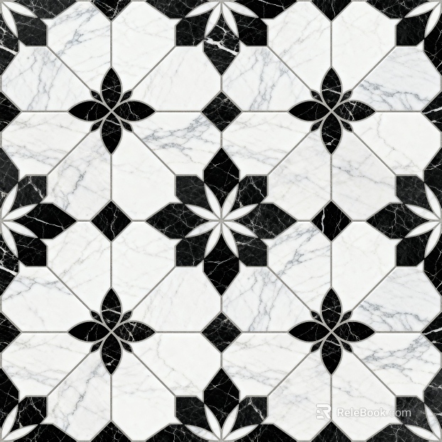 Modern Middle Ancient Style Black and White Stone Parquet Flower Geometric Pattern Water Knife Stone Parquet Floor Tile Light Luxury Black and White Parquet Marble texture