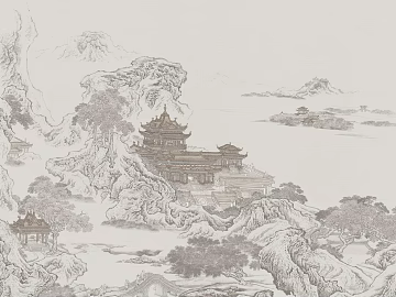 Chinese light gray landscape building wallpaper background wall texture (ID:ffaeh611382)