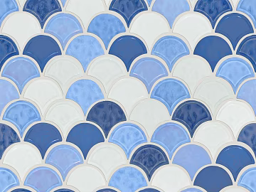 Blue and white fish scale shaped ceramic mosaic texture (ID:ffaeh526039)