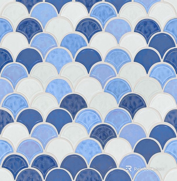 Blue and white fish scale shaped ceramic mosaic texture