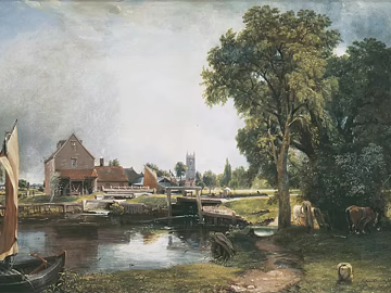 Realistic rural riverside landscape painting texture (ID:ffaeh146576)