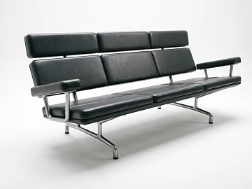 Black Fine Grain Leather Modern Three-Seat Sofa texture (ID:ffaeh675136)