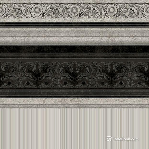 Black and White Vintage Carved Tile Wall Waist Line texture