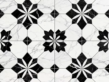 Modern Middle Ancient Style Black and White Stone Parquet Flower Geometric Pattern Water Knife Stone Parquet Floor Tile Light Luxury Black and White Parquet Marble texture (ID:ffaeh288827)