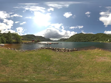 Outdoor Lakeside Mountain Lawn Blue Sky White Clouds HDR texture (ID:ffabg20001)