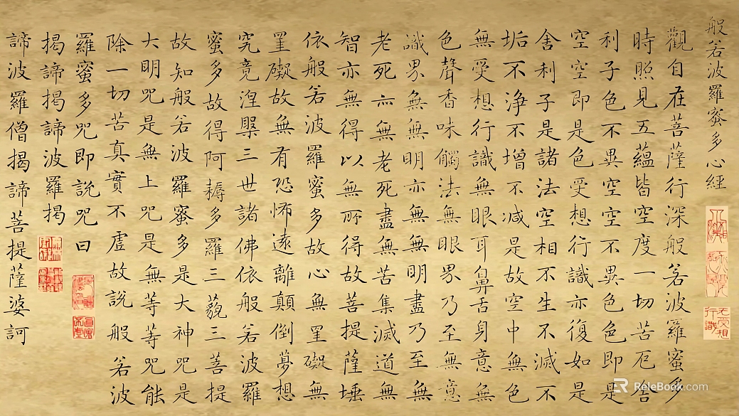 Antique yellow calligraphy heart sutra decorative painting texture